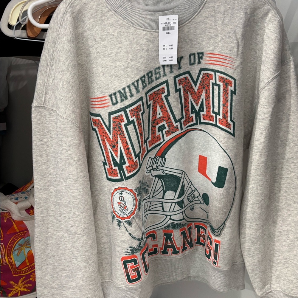 University of Miami Gray Crewneck Sweatshirt - Miami Canes Graphic Hollister